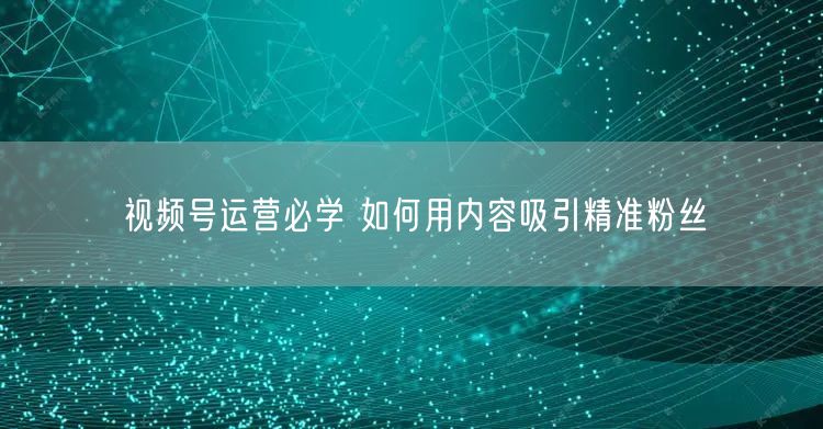 视频号运营必学 如何用内容吸引精准粉丝